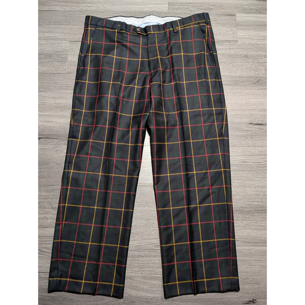 Berle Men's Multi-Color Tartan Plaid Wide Leg Dress Pants Size 40x29